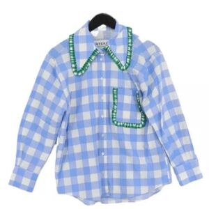 NWT checked linen blue and white shirt with large collar